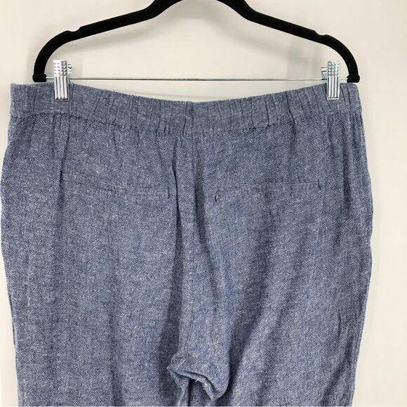 Old Navy Harper Pull On Linen Pants Womens 14 Blue Pockets Stretch Waist - Picture 5 of 11